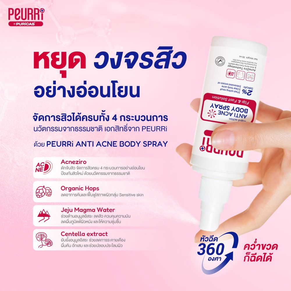 Peurri By Puricas Anti Acne Body Spray 30ml,Peurri Anti Acne Body Spray , Peurri  ราคา , Peurri  รีวิว , Peurri สิว , สิวที่หลัง